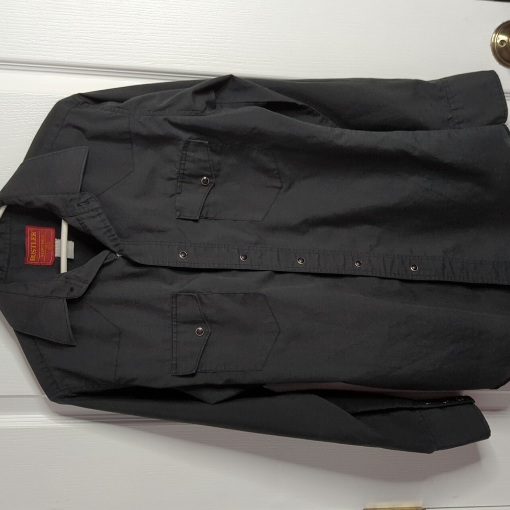 Rustler X Long Tails Pearl Snap Western Shirt Size Small Black Western